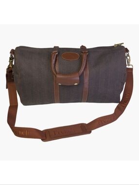 Vintage French Herringbone Wool & Leather Weekender Duffle – Made in USA